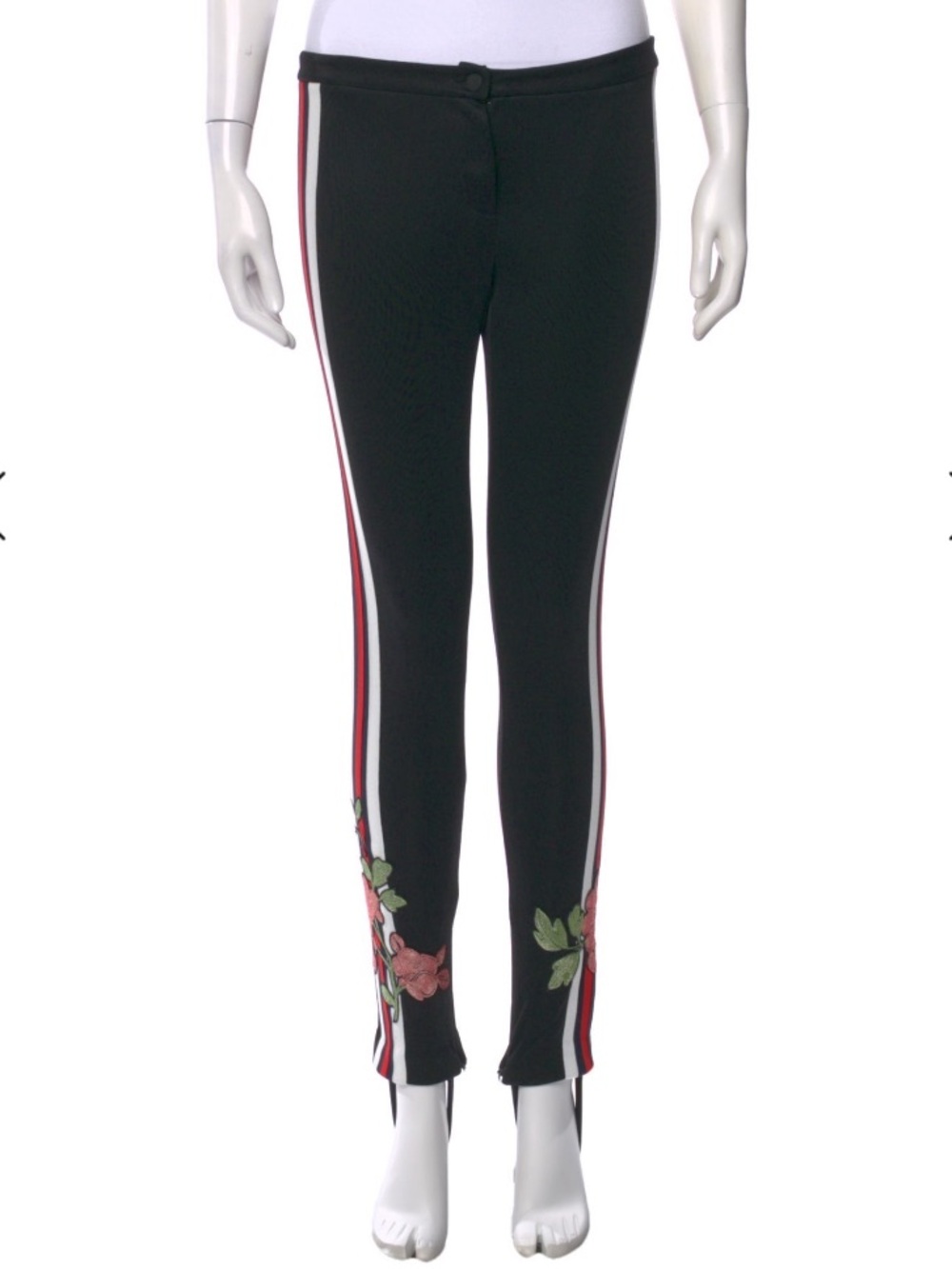 Gucci Black Web Floral Embroidery Slim Fit Leggings Pants Sz. XS